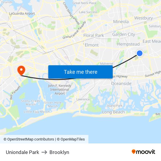 Uniondale Park to Brooklyn map