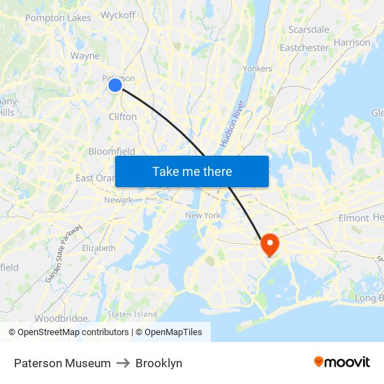 Paterson Museum to Brooklyn map