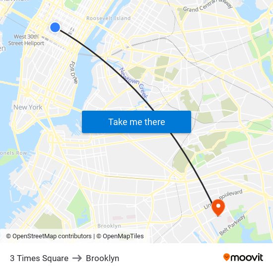 3 Times Square to Brooklyn map