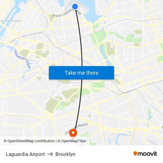 Laguardia Airport to Brooklyn map