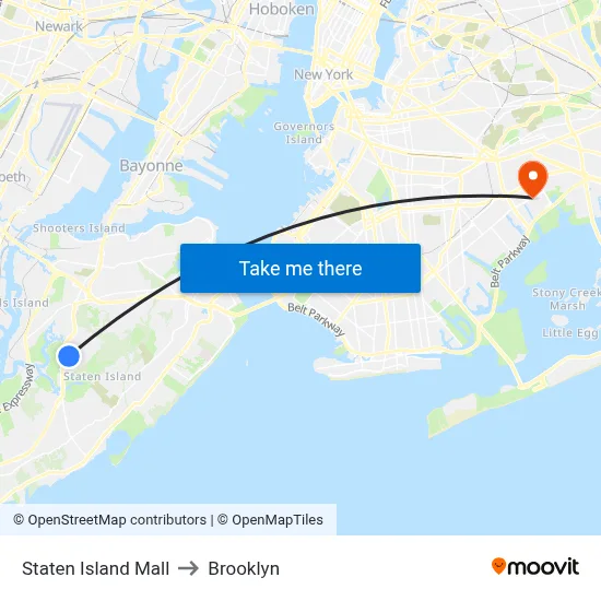Staten Island Mall to Brooklyn map