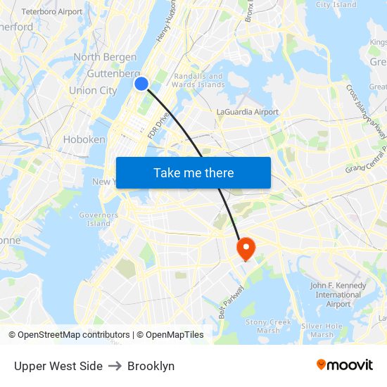 Upper West Side to Brooklyn map
