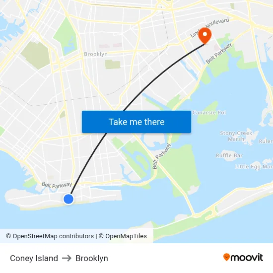 Coney Island to Brooklyn map
