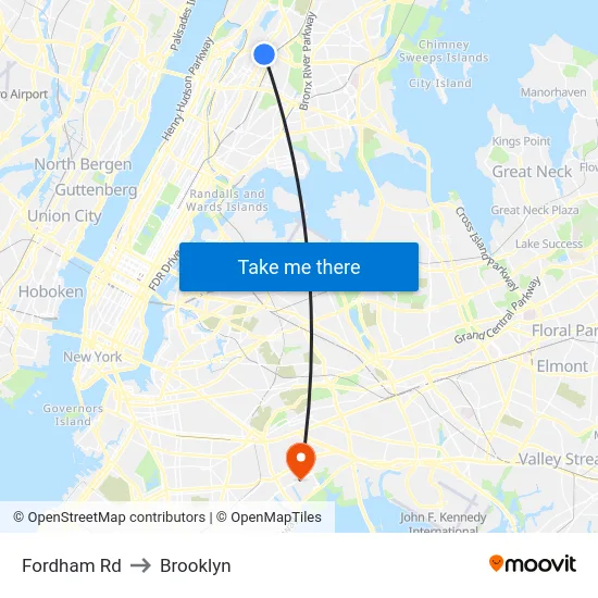 Fordham Rd to Brooklyn map