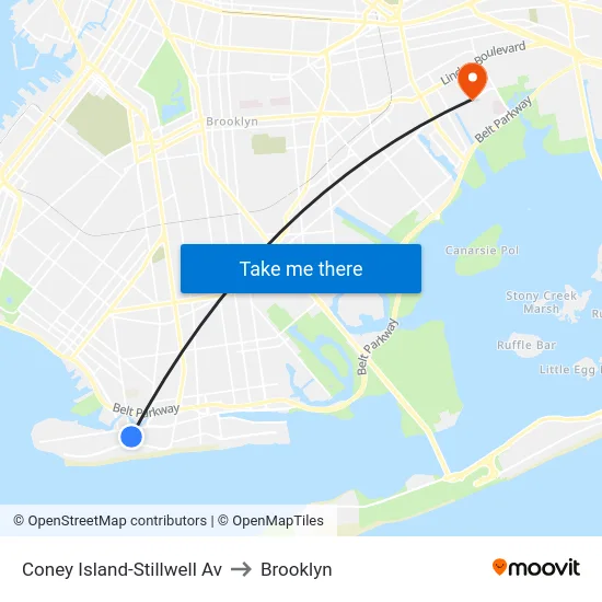 Coney Island-Stillwell Av to Brooklyn map