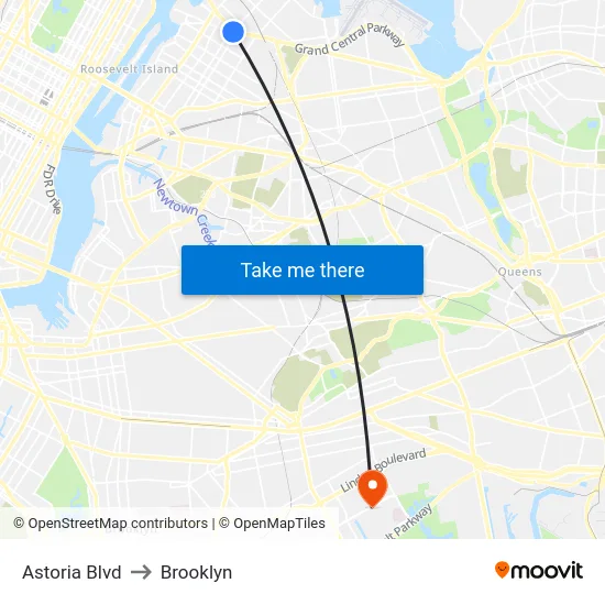 Astoria Blvd to Brooklyn map