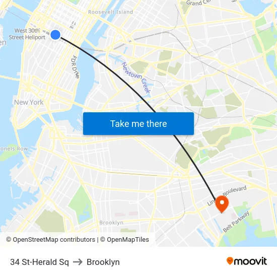 34 St-Herald Sq to Brooklyn map
