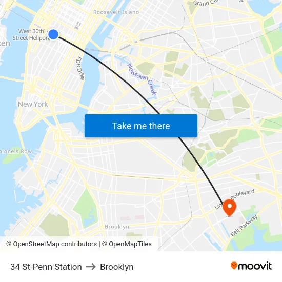 34 St-Penn Station to Brooklyn map