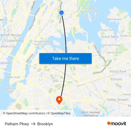 Pelham Pkwy to Brooklyn map