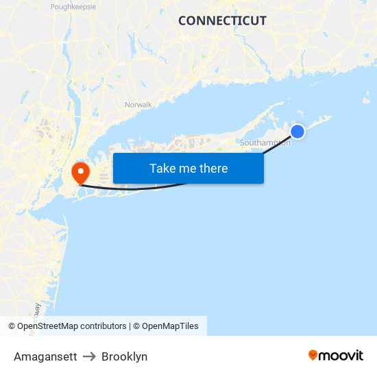 Amagansett to Brooklyn map