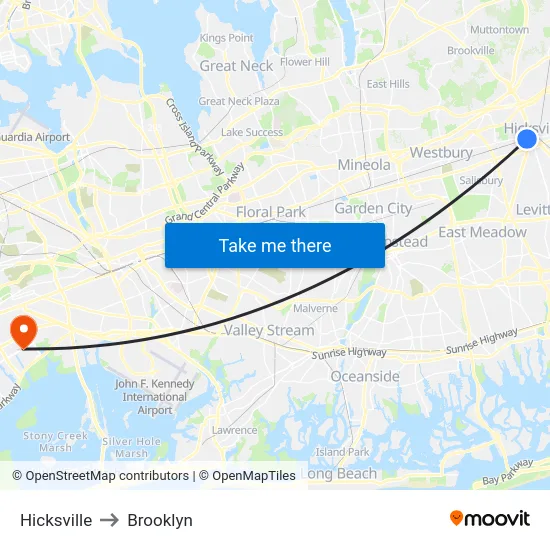 Hicksville to Brooklyn map