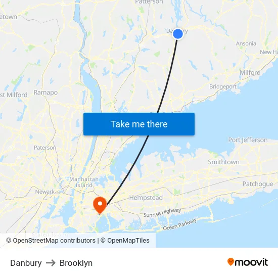 Danbury to Brooklyn map