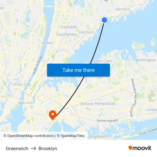 Greenwich to Brooklyn map
