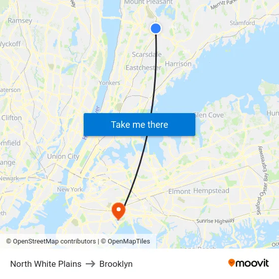 North White Plains to Brooklyn map