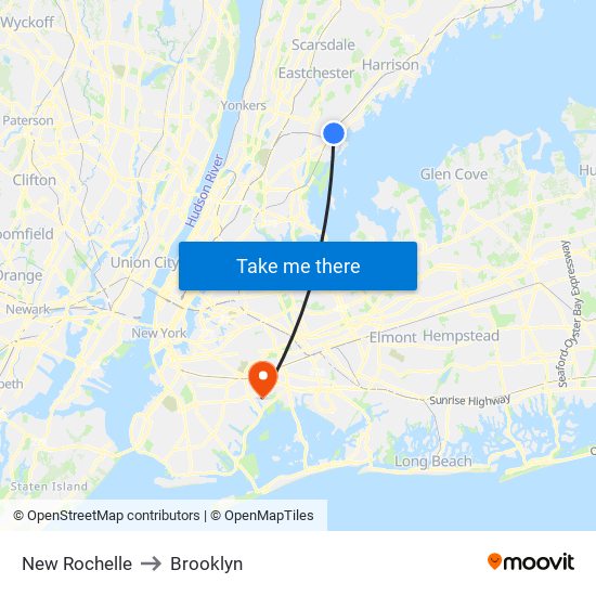 New Rochelle to Brooklyn map