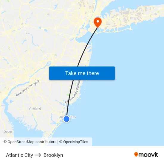 Atlantic City to Brooklyn map
