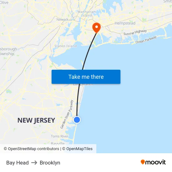 Bay Head to Brooklyn map