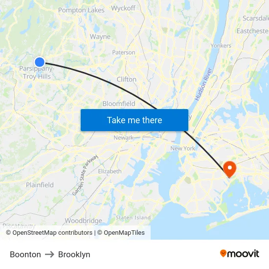 Boonton to Brooklyn map