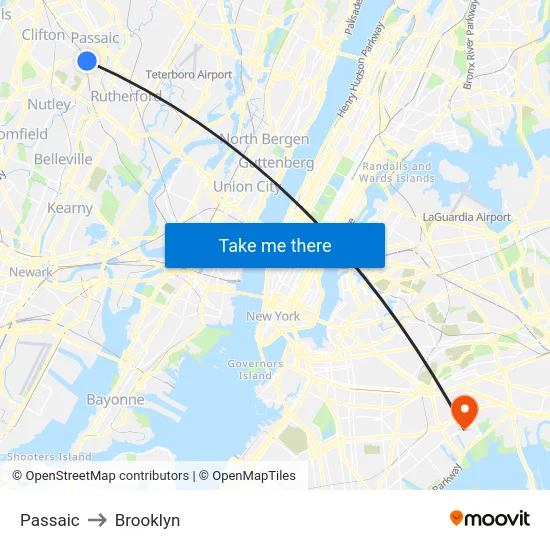 Passaic to Brooklyn map