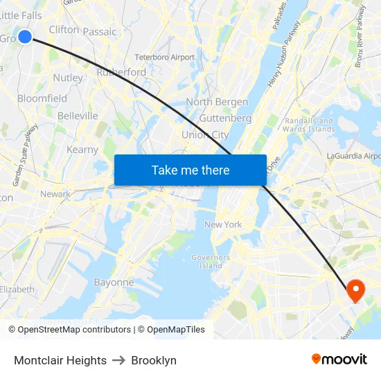 Montclair Heights to Brooklyn map
