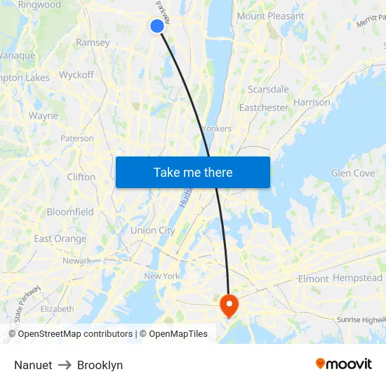 Nanuet to Brooklyn map