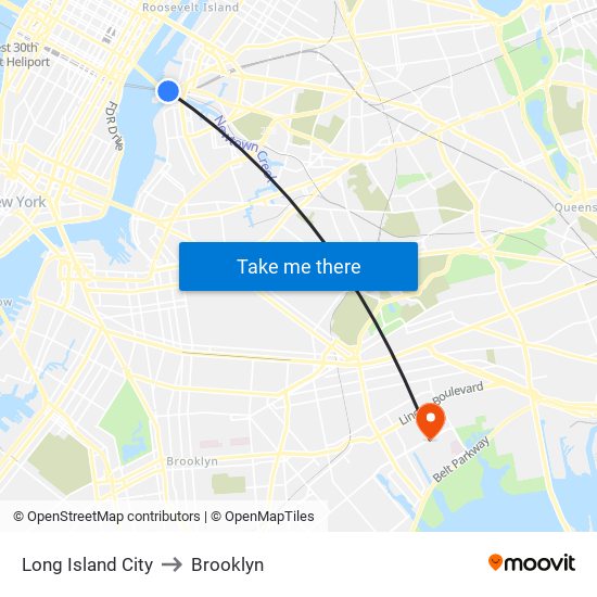 Long Island City to Brooklyn map