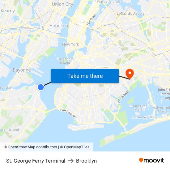 St. George Ferry Terminal to Brooklyn map