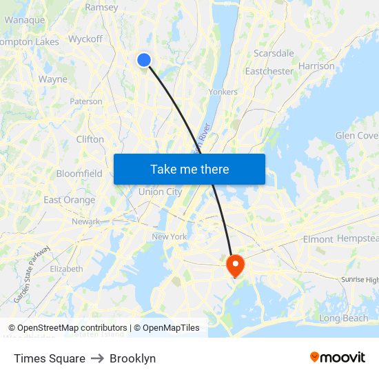 Times Square to Brooklyn map