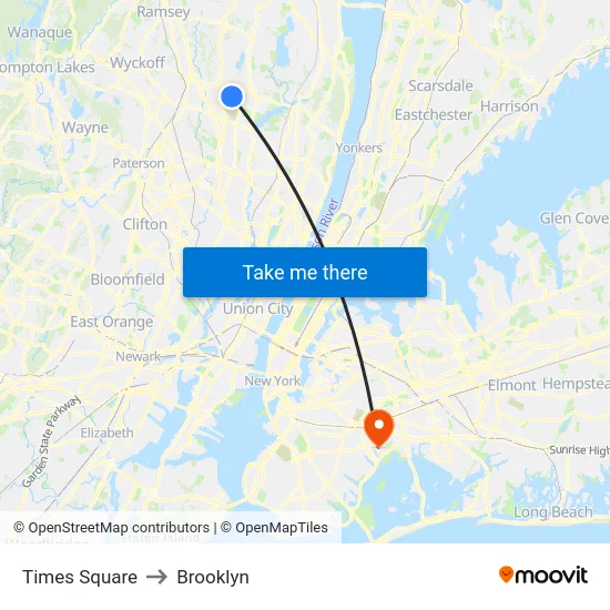 Times Square to Brooklyn map