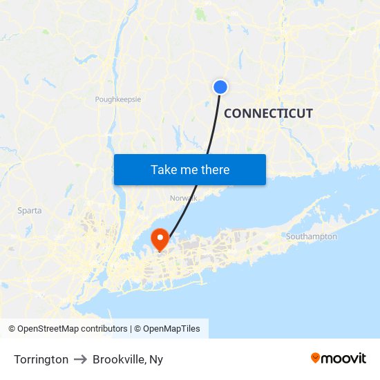 Torrington to Brookville, Ny map