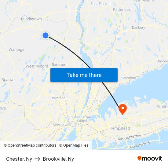 Chester, Ny to Brookville, Ny map