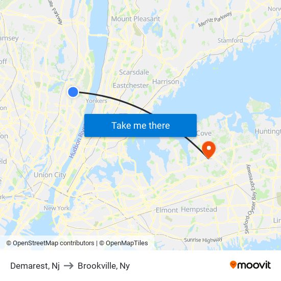 Demarest, Nj to Brookville, Ny map