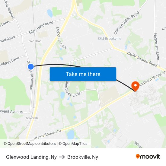 Glenwood Landing, Ny to Brookville, Ny map