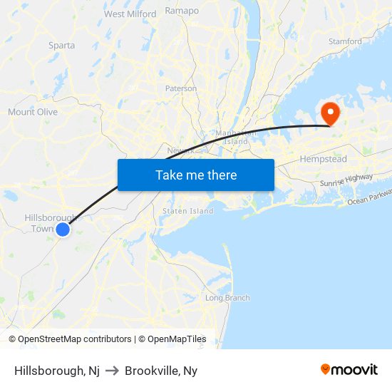 Hillsborough, Nj to Brookville, Ny map