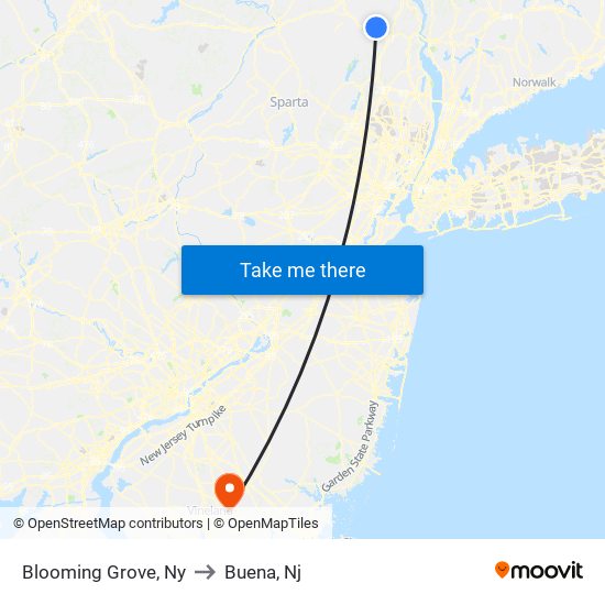 Blooming Grove, Ny to Buena, Nj map