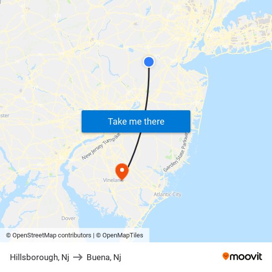 Hillsborough, Nj to Buena, Nj map