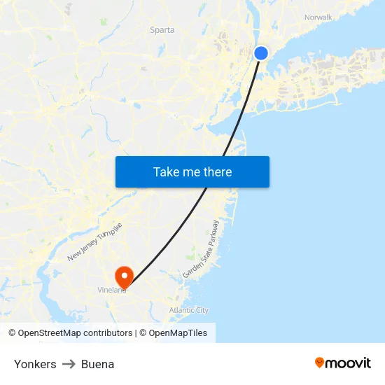 Yonkers to Buena map