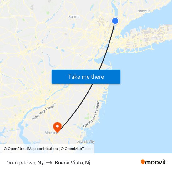 Orangetown, Ny to Buena Vista, Nj map