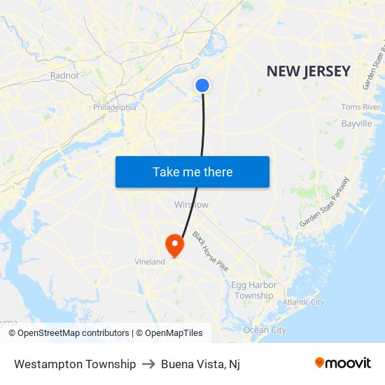 Westampton Township to Buena Vista, Nj map