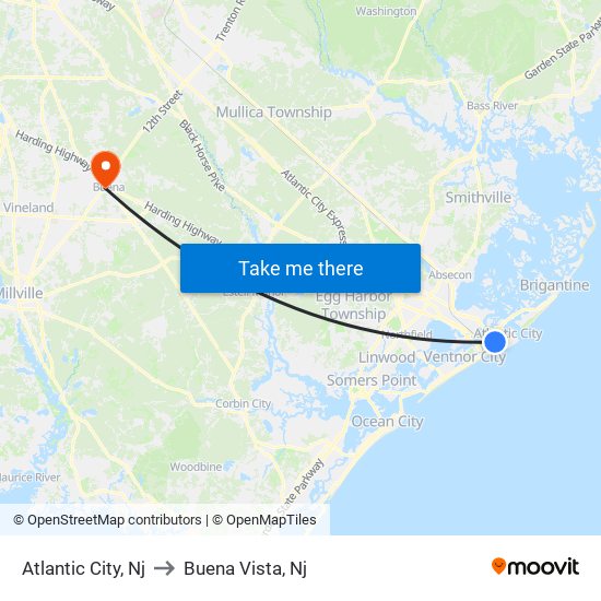 Atlantic City, Nj to Buena Vista, Nj map