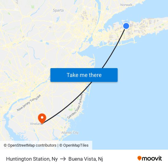 Huntington Station, Ny to Buena Vista, Nj map