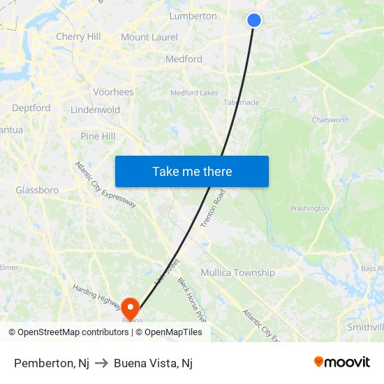 Pemberton, Nj to Buena Vista, Nj map