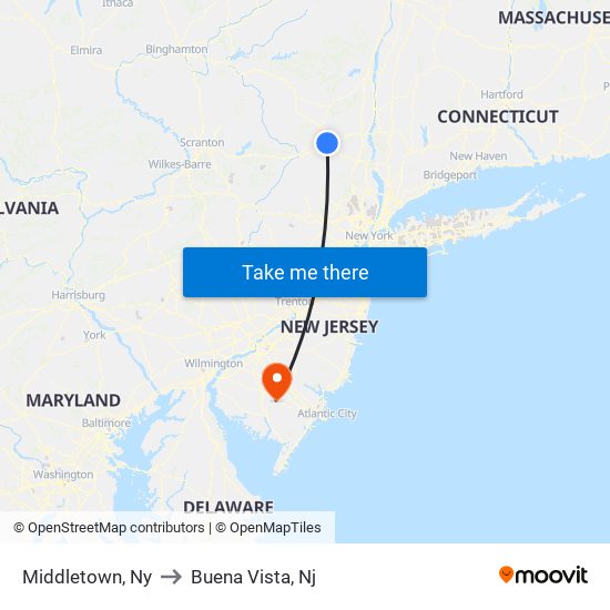 Middletown, Ny to Buena Vista, Nj map