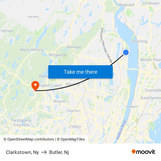 Clarkstown, Ny to Butler, Nj map