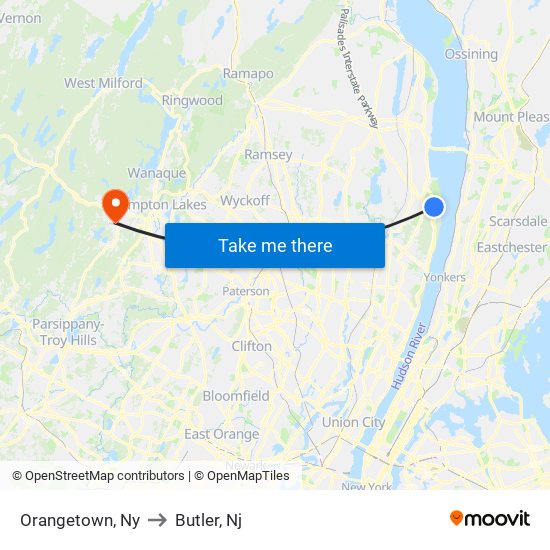 Orangetown, Ny to Butler, Nj map