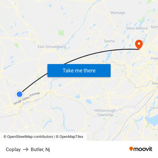 Coplay to Butler, Nj map