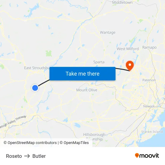Roseto to Butler map