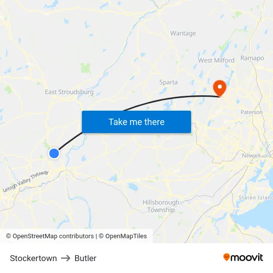 Stockertown to Butler map