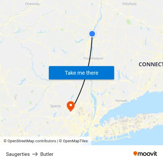Saugerties to Butler map