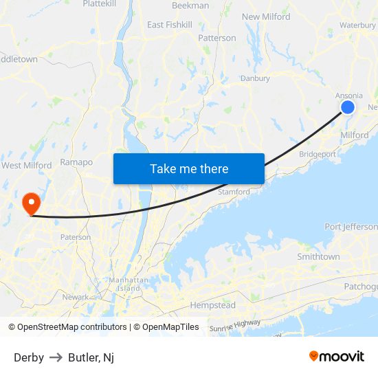 Derby to Butler, Nj map